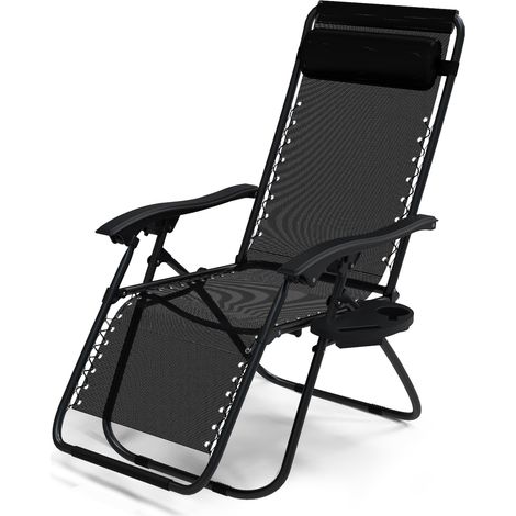 VOUNOT Zero Gravity Chairs, Garden Sun Loungers with Cup and Phone Holder, Black