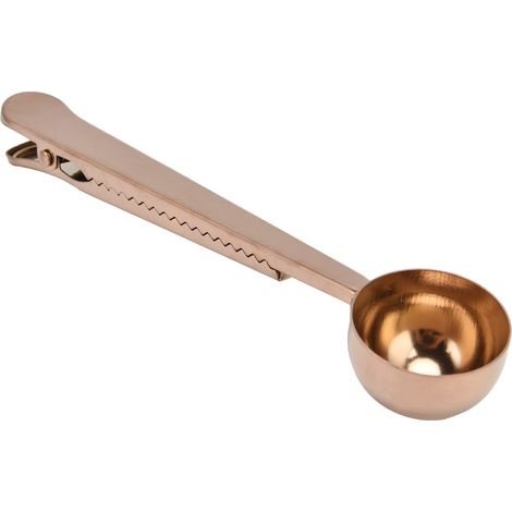 Cuillère à café multifonctionnelle en acier inoxydable, avec pince à café et cuillère doseuse pour lait en poudre, couleur or rose. (1/5)