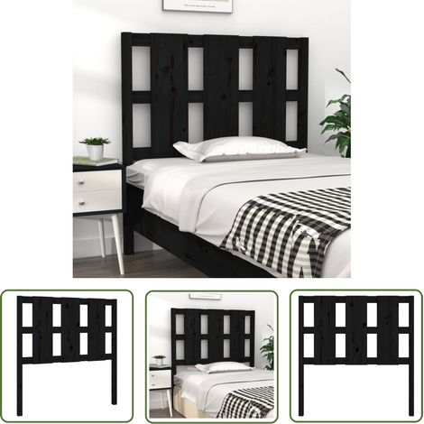 SKM Tête de lit Noir 95,5x4x100 cm Bois massif de pin (1/5)