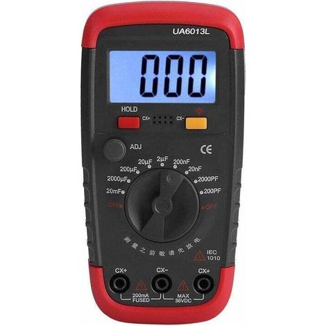 YMYNY Professionnel Capacimetre, Testeur de numérique condensateur 0,1 pF - 20000uF avec capacimètre avec rétroéclairage LCD et veste de protection Max 1999 (1/5)