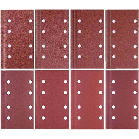 YMYNY Lot de 80 feuilles de papier abrasif 93 x 185 mm - 8 trous - Grain 40/60/80/120/180/240/320/400 - Pour ponceuse Bosch (1/4)