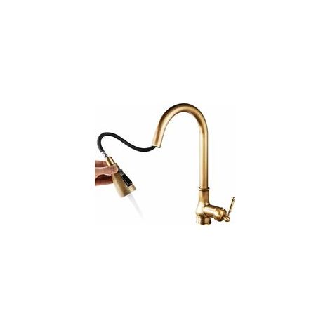 Robinet de cuisine (pulvérisateur 2 fonctions) vintage en laiton bronze antique à trou unique avec pulvérisateur rétractable