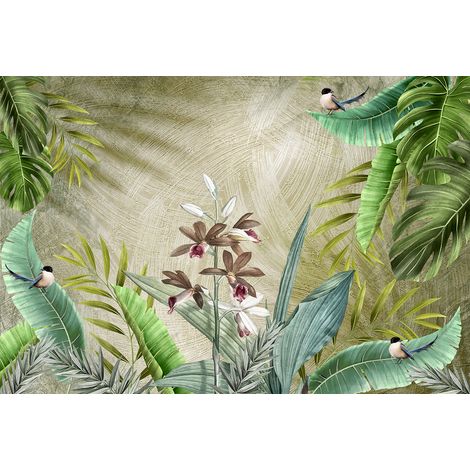 Papier peint panoramique - Forêt Tropicale Oiseaux - 130 cm x 88 cm (1/2)
