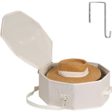 Boîte de rangement pliable blanche pour chapeaux avec poignée, sac de voyage unisexe pour chapeaux et organiseur de garde-robe. (1/5)