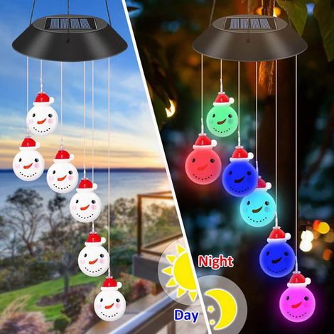 Guirlande Éolienne Solaire - Clochettes De Noël Avec Rotation De Père Noël - Décoration Extérieure Jardin Cour - 1 Pièce (1/5)