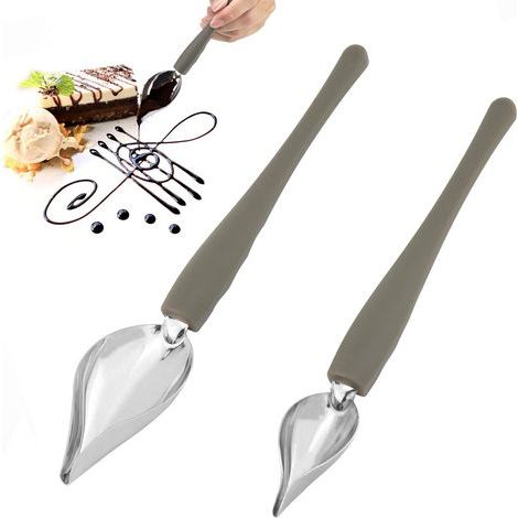 Deux cuillères à sauce en acier inoxydable servent à garnir les assiettes, les gâteaux et les plats. (1/5)