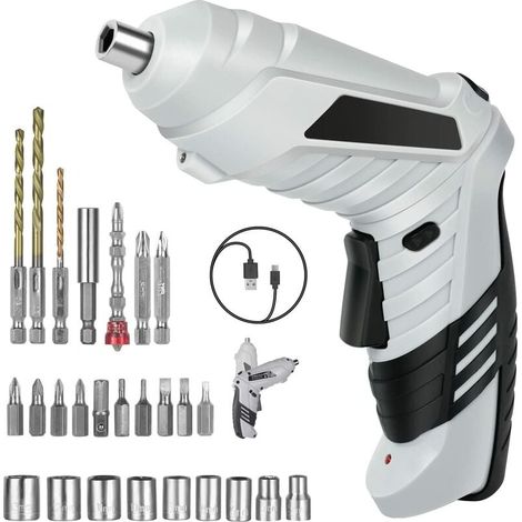 Taladro atornillador inalámbrico Ulisem de 3,6 Nm, 1300 mAh, 3,6 V, destornillador + 26 accesorios, 2 direcciones de rotación + luz LED, cable de carga USB, ideal para profesionales, montaje de mueble (1/5)