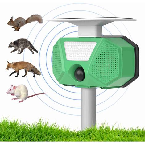 SJLERST Répulseur de souris à ultrasons pour l'extérieur, étanche, répulsif pour animaux, détecteur de mouvement LED 110° PIR avec alerte vocale, piquet de terre détachable (vert) (1/5)