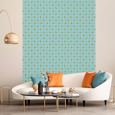 Papier peint intissé pré-encollé - RÉTRO AQUAMARINE ET JAUNE - 1 rouleau de 300x60cm (1/5)