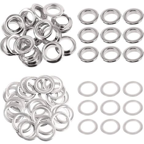 100 - Œillets Métalliques - Rondelles Acier - Réparation Toile Cuir Rideaux - Bricolage Chaussures Tentes - Argent - 17 mm (1/5)