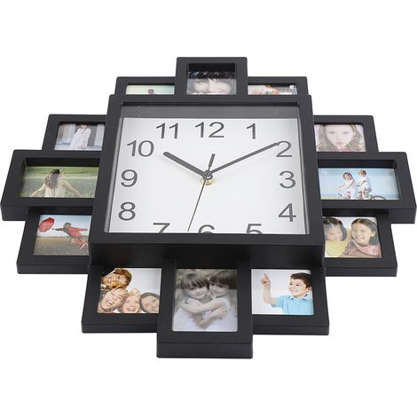 Cadre photo double fonction et horloge murale en plastique noir, déco moderne salon, intérieur, 2-en-1 (1/5)