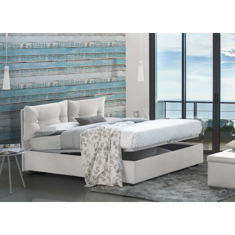 Talamo Italia Lit simple Adelaide, Lit conteneur avec revêtement en tissu, 100% Made in Italy, Ouverture frontale, convient pour matelas 80x190 cm, Blanc, avec emballage renforcé (1/2)