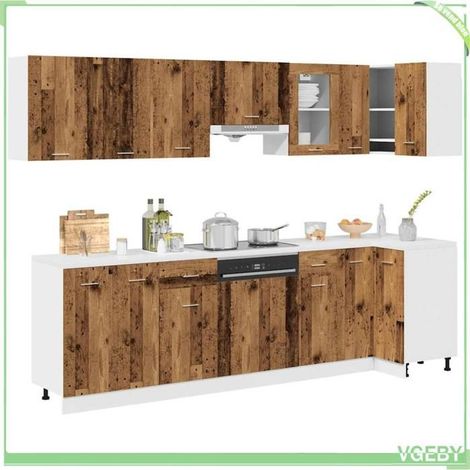 Ensemble de meubles de cuisine (11 pièces) - Lyon - Vieux bois - Bois d'ingénierie - Pieds réglables (1/5)