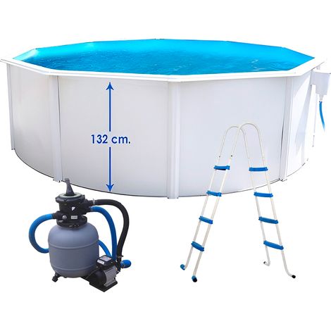 Piscine hors sol ronde Ø 460 x 132cm – Kit complet avec filtration sable 3,6m³/h – Échelle double 8 marches – Capacité 20.000 litres – TOI