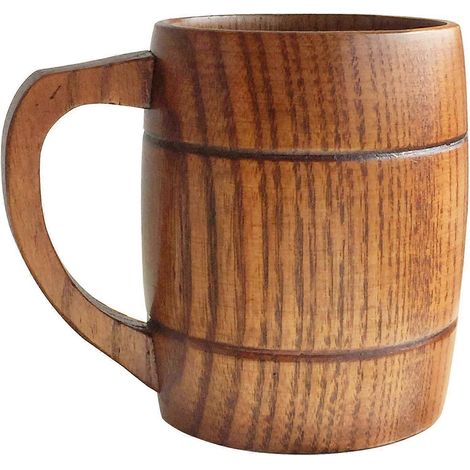 LYERCW - Tasses rétro marron en bois, faites à la main, de 500 ml, avec anse, pour boissons chaudes (1/5)