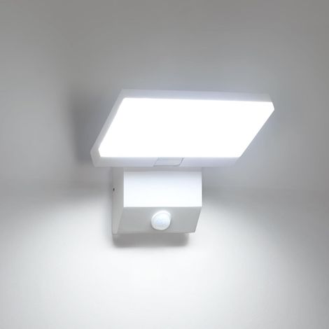 18W 6500K Applique Murale Extérieure avec Détecteur de Mouvement, Étanche IP65 Lampe Murale Blanche, Projecteur Exterieur avec Panneau LED Pivotant à 180° pour Jardin, Terrasse, Entrée