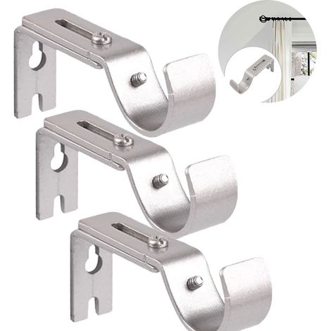 Lot de 3 supports de tringle à rideaux réglables, support simple robuste pour tringle à rideaux de 25 mm de diamètre, argenté (1/5)