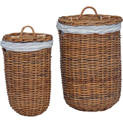 Cesta de Lavandería 2 pcs Marrón Ratán Kubu vidaXL