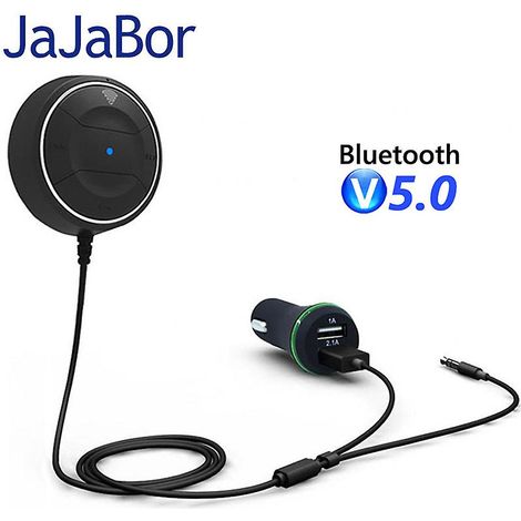 Kit mains libres Bluetooth 5.0 pour voiture avec fonction NFC + récepteur auxiliaire 3,5 mm, haut-parleur auxiliaire pour musique et téléphone, chargeur allume-cigare USB 2.1a (1/4)