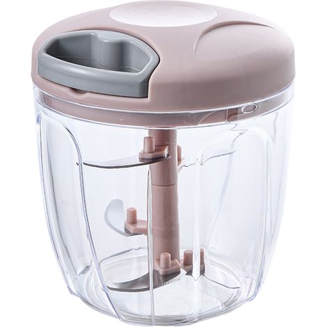 Procesador de alimentos manual con cable y picadora integrada para picar cebollas, pimientos, jengibre y otras especias. Modelo grande de color rosa. (1/5)
