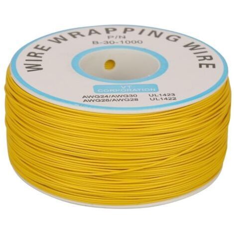 200m Rouleau de Câble Électrique 0.25mm 30AWG 80℃ Câble de Test Isolant PVC Fil Électrique en Cuivre Etamé à un Noyau pour Wrapping (Jaune)