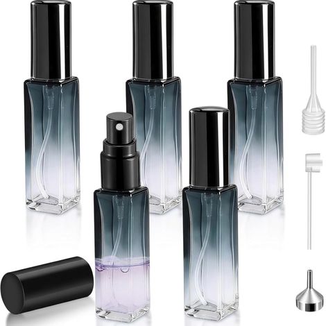 Lot de 5 vaporisateurs de parfum en verre, 10 ml, rechargeables, flacons de parfum vides avec 3 accessoires pour voyage, hommes, femmes (bleu) (1/5)