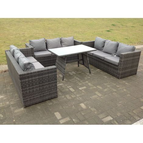 Fimous Outdoor Rattan Garden Furniture Lounge Sofa Set With Oblong Dining Table With Clear Tempered Glass (1/3)