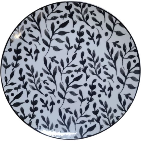 6 x assiettes plates BLACKLEAF - 27cm - Porcelaine - H&H (1/2)