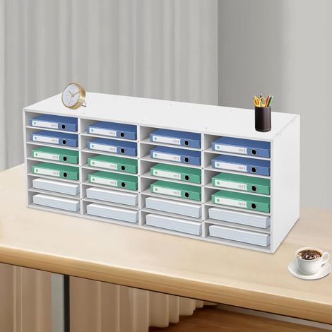 Porte-documents de bureau - Organiseur de littérature - 24 compartiments - 100 x 30 x 42 cm - Étagères - Système de rangement - Porte-documents pour maison, bureau (blanc, 4 x 6 compartiments) (1/5)