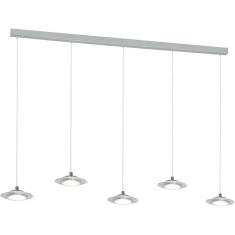 Milagro Ellipse ML415 LED Pendant Chandelier, 5-Light 25W 1750lm 4000K Neutral White, Chrome Metal & Clear Acrylic Shades, Adjustable Height to 90cm Modern Ceiling Light (1/5)