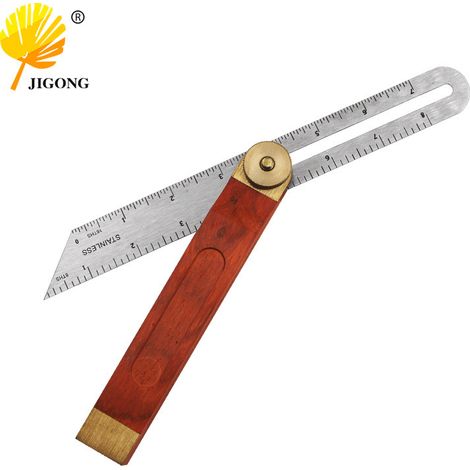 Équerre mobile à poignée en bois rouge et corps en acier inoxydable, échelles métriques et impériales, équerre de mesure mobile multi-usages. (1/5)