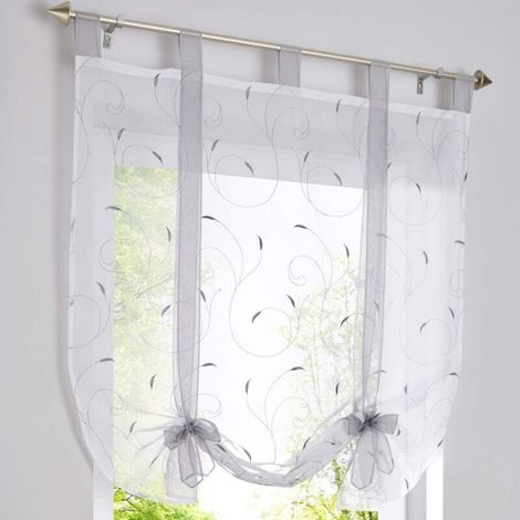 1 Piece Roman Blinds with Embroidery, Transparent Curtains for Bedroom, Balcony, Kitchen, Grey, 80 cm x 140 cm (1/4)