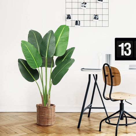 Plante artificielle oiseau de paradis – 120 cm – Feuilles de bananier – 8 troncs – Avec pot – Décor intérieur et extérieur – Idéale pour salon et maison (1/5)