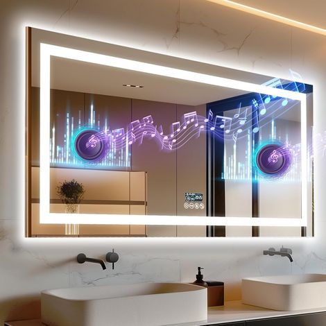 LUVODI Specchio Bluetooth da Bagno con LED Luce Musica Digitale Retroilluminato + Frontale Luce 160x80cm (1/5)