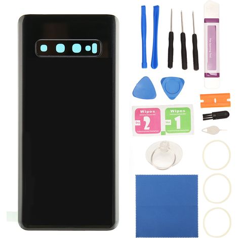 Panneau arrière verre pour Samsung Galaxy S10 G973, coque étanche avec lentille caméra et ruban adhésif, pièces de rechange noire (1/5)