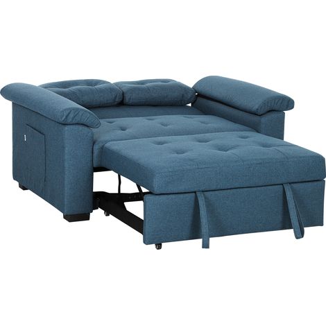 Pull Out Sofa Bed, Fabric 2 Seater Click Clack Sofa Bed Settee with 2 Pocket Springs, Convertible Sofa Couch with Pillows Side Pockets for Living Room, Home Office, Blue (1/5)