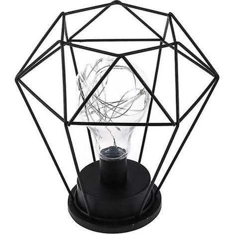 Lampe de table rétro à lignes géométriques, ampoule LED industrielle S9R0 X8O6. (Noir) (1 pièce) (1/5)