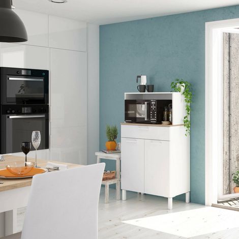Abitare – Casserolier de cuisine 72x40x126 cm blanc mat chêne canadien – Panneau mélaminé résistant aux chocs – 2 portes 1 tiroir (1/8)