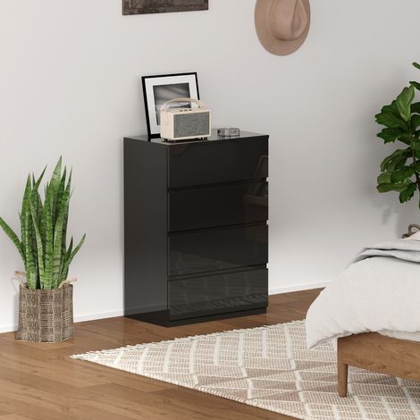 Cómoda con 4 Cajones Cajonera de Estilo Moderno para Dormitorio Entrada Salón 55x34x80 cm Negro (1/5)