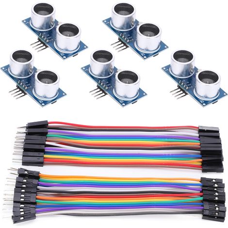 Cinq Raspberry Pi utilisant des modules de télémétrie ultrasonique, câbles de connexion mâle-femelle (1/5)