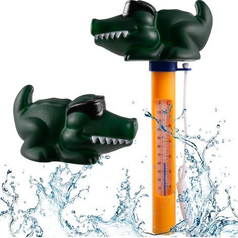 Termómetro para piscina, termómetro para piscina con cordón, termómetro de agua con diseño de dibujos animados para piscinas exteriores/interiores, bañeras, spas, jacuzzis y acuarios (Cocodrilo) (1/5)