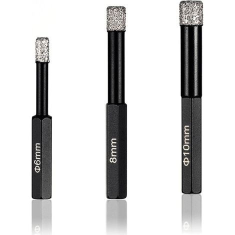 Lntyq 3Pcs Ardoise Trépan Diamant 6mm 8mm 10mm Outil de Forets en Marbre pour Carreaux de Céramique (1/4)