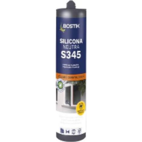 FPLUS silicona neutra bostik s345 blanca 280 ml. , BOSTIK S345 SILICONA NEUTRA es una silicona neutra versátil con fungicida El producto cura bajo
la influencia de humedad para for