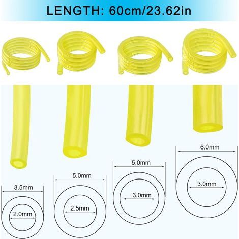 4 Pièces 1m 2x3.5/2.5x5/3x5/3x6 mm Tuyaux d'Essence, Tuyaux d'huile Transparent Jaune, pour Tondeuse, Tondeuse à Gazon, PVC Tuyau, Tuyau D'huile (1/5)