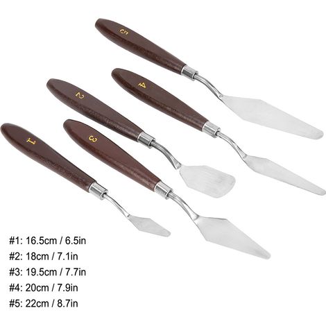 5 couteaux à palette en acier inoxydable pour peinture à l'huile, manche en bois (1/3)