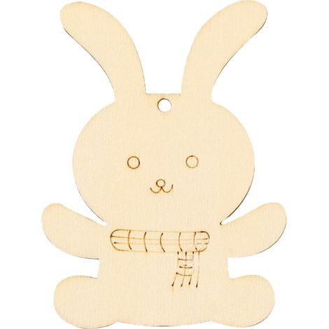 Lapin De Pâques - Découpe En Bois Naturel Non Peint - 8 cm - Avec Corde En Chanvre Pour Suspension - 1 Pièce (1/2)