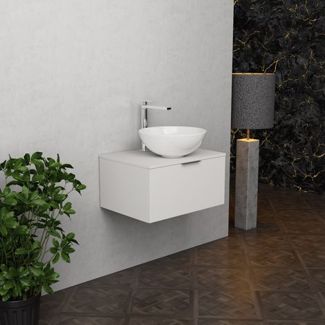 Inda - Badezimmerschrank B.60 mit Aufsatzwaschbecken / Mattweiß 1 Schublade - Topazio (1/5)