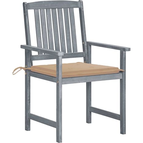 Lot de 6 Chaises de jardin et coussins - Chaises d'extérieur Bois acacia massif Gris (1/5)