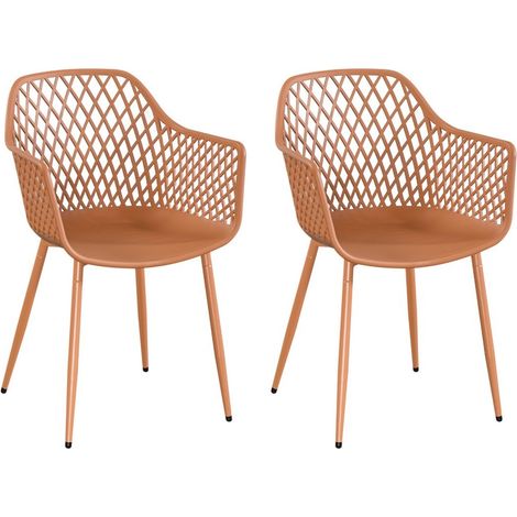 Pair of Lattice Bistro Garden Arm Chairs - Plastic/Metal - L42.5 x W56.5 x H84.5 cm - Terracotta - Part Assembled