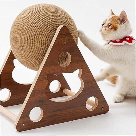 Boule À Rayures Chat 1pc, Chat Gratter Une Balle Naturelle Sisal Boatcher pour Chatons Drôle Chat Jouet (1/4)